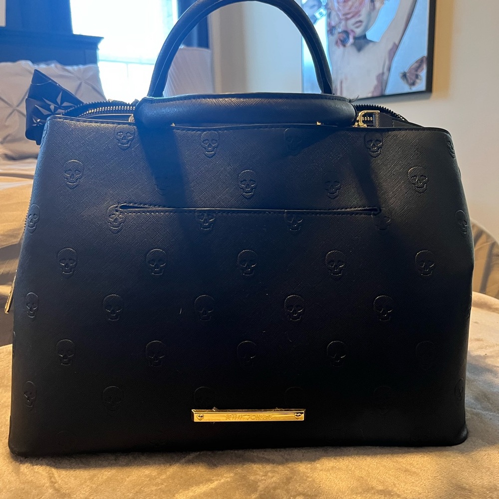 Betsey Johnson Black Skull Embossed Satchel